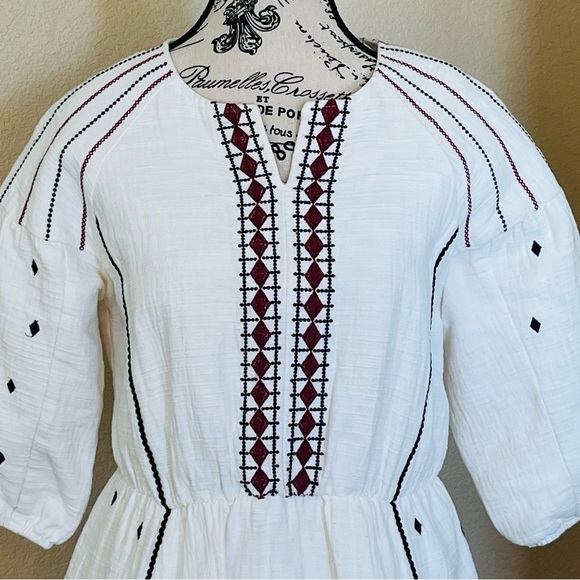 Roolee SALT Women’s Small Embroidered Boho Dress White Puff Sleeve - Picture 6 of 11